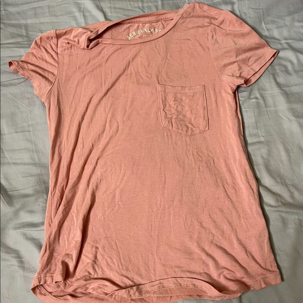 Baby Pink Crew Neck Tshirt with Pocket from Aeropostale, Sz XS